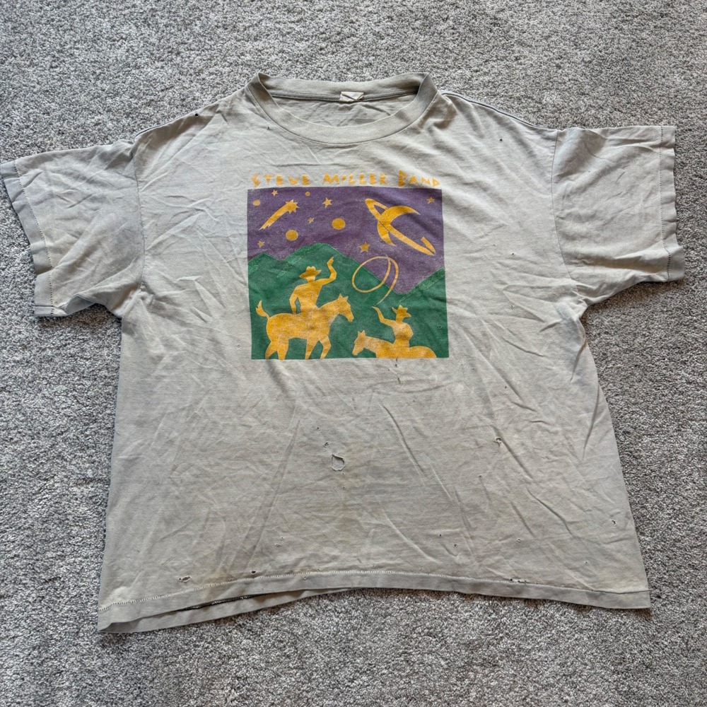 Vintage 1989 Steve Miller Band Tour T-Shirt Thrashed Single Stitch XL Gray